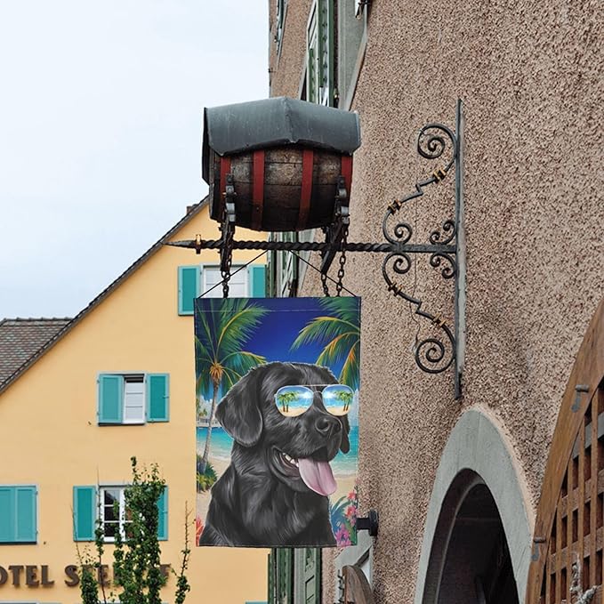 Labrador Dog Summer Beach Palm Trees Tropical Garden Flag Welcome Party Outdoor Outside Decorations Picks Home House Garden Yard Decor 12x18 Inch