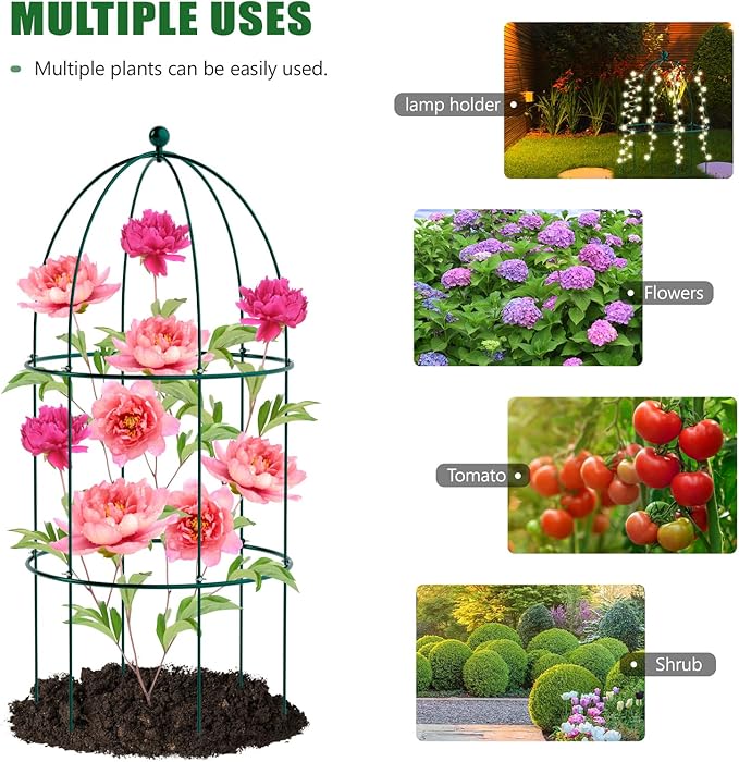 3 Pack Metal Plant Cage Support, 31.5" H Peony Support Tomato Cage Garden Obelisk Trellis Rose Trellis Support Tower Obelisk Garden Trellis for Clematis Vine Jasmine Support Outdoor Indoor