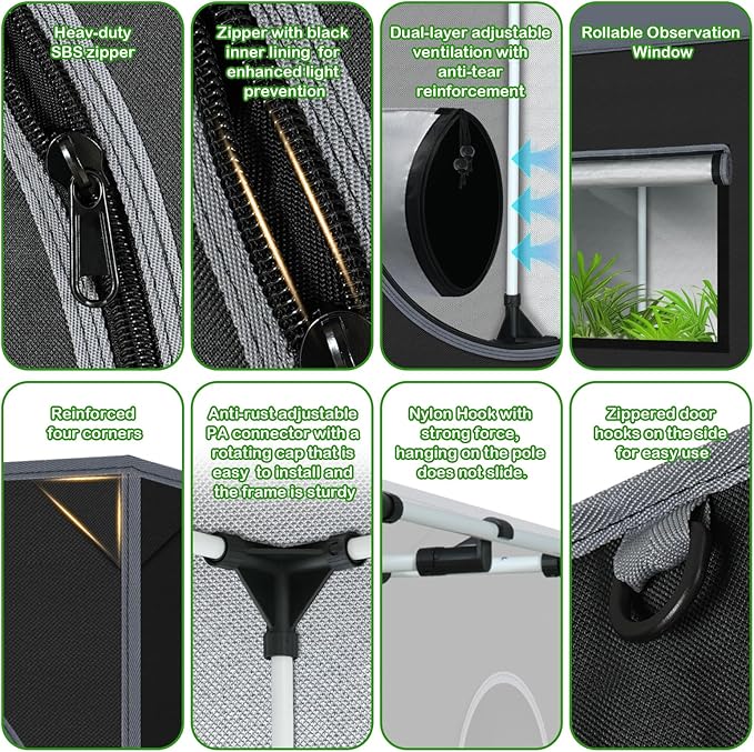 2x2 Grow Tent 24"x24"x36" Grow Tents 600D Mylar Hydroponic Indoor Plants Growing Tent with Floor Tray Grow Room