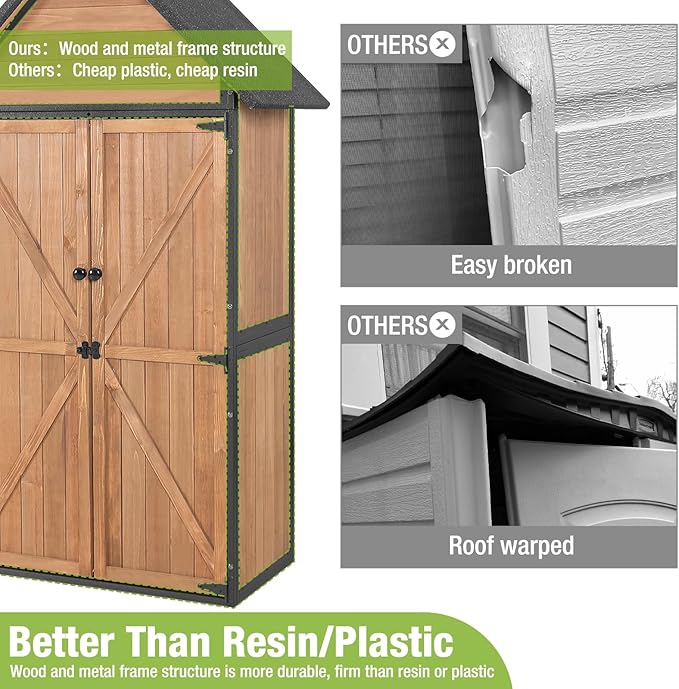 GUTINNEEN Shed Outdoor Storage Upgraded with Durable Metal Frame Garden Shed Tool Storage Cabinet with Wooden Floor Adjustable Shelfs 2.5 x 1.4FT （Brown）