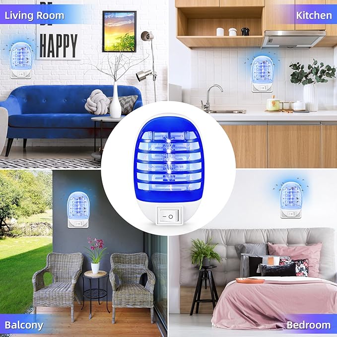 Indoor Bug Zapper Plug in, Electronic Mosquito Zapper Ultimate Fly Zapper Lamp for Bug Insect for Home,Bedroom, Living Room,Office Insect Trap, Pack of 4, Blue ﻿