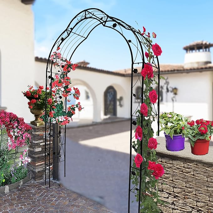 Metal Garden Arch, Garden Arch Trellis for Climbing Plants Outdoor, Garden Arbor for Weddings Party Events Decoration, Assemble Freely with 8 Styles, 59" L X 15" W X 98.4" H, Black