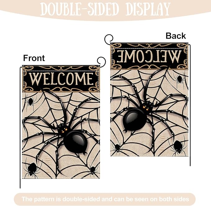 Halloween Garden Flag 12 x 18 Inch Double Sided Spider Web Designs Fall Autumn Burlap Yard Flag for Outside Rustic Yard Outdoor Holiday Home Decoration