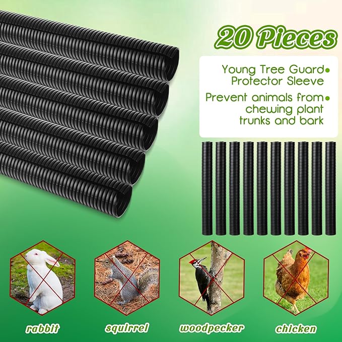 20 Pcs Corrugated Tree Guards Saplings Tree Trunk Protectors from Deer Tree Tubes Guard Tube Wraps to Protect Bark, Sapling from Rodents, Mowers, Animals(15.7 x 2",Black)