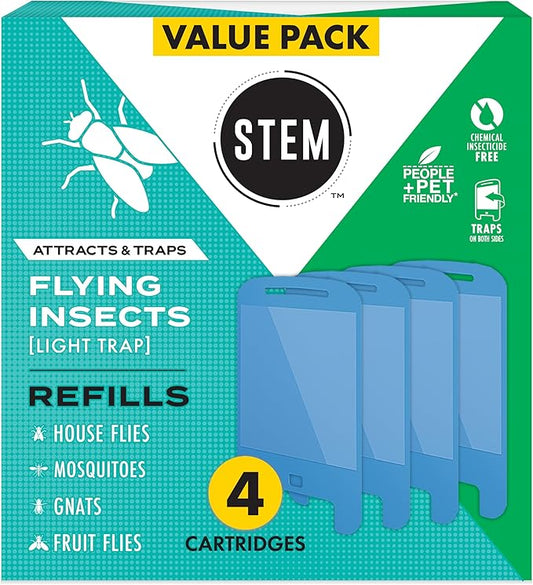 STEM Light Trap Refill Cartridges, Indoor Fruit Fly Trap, Effective Insect Control for Home, Attracts and Traps Flying Insects, Compatible with STEM Light Trap, 4 Count