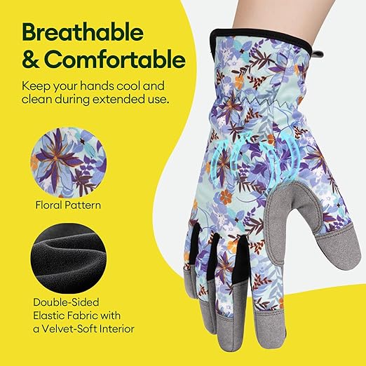 Gardening Gloves for Women, Breathable Leather Work Gloves, Thorn-Proof Gardening Gifts, Touchscreen Compatible, Protective Work for Digging, Planting, Pruning, Medium Size, Gray