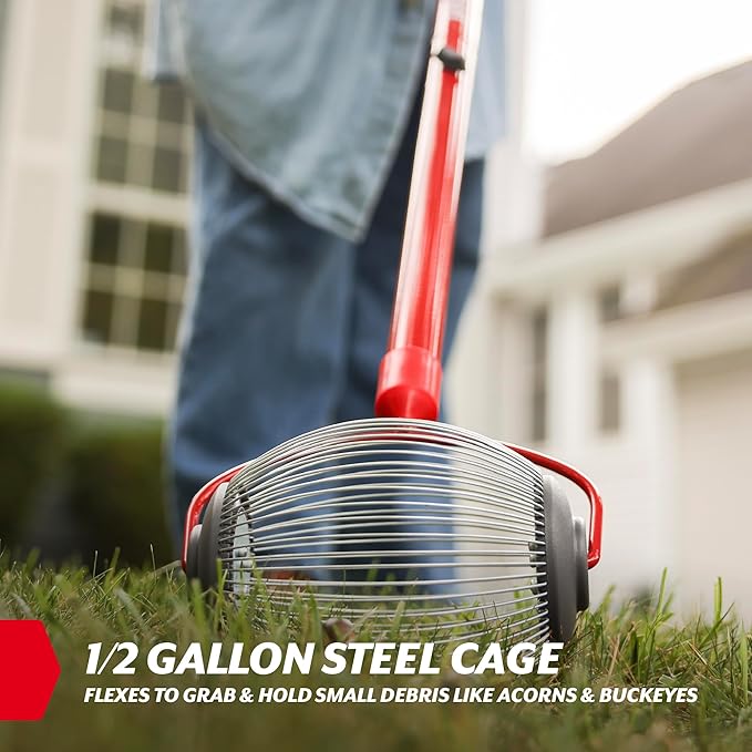 GARDEN WEASEL Small Nut Gatherer Roller – Nut Collector Tool for Acorns, Buckeyes, and Small Debris – Yard Picker Upper with Durable Steel Cage and Ergonomic Handle - Newest Model