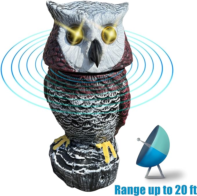 Solar Powered Garden Owl with Motion Detection, Rotating Head, Realistic Hoots and Silent Mode, Outdoor Statue and Sculpture, Owl Decoration for Home, Garden, Patio and Lawn