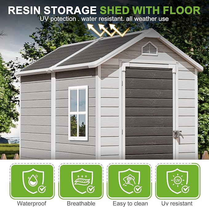 4x6 FT Small Plastic Shed Resin Outdoor Storage with Floor Included, Waterproof Mini Garden Tool Sheds Cabinet