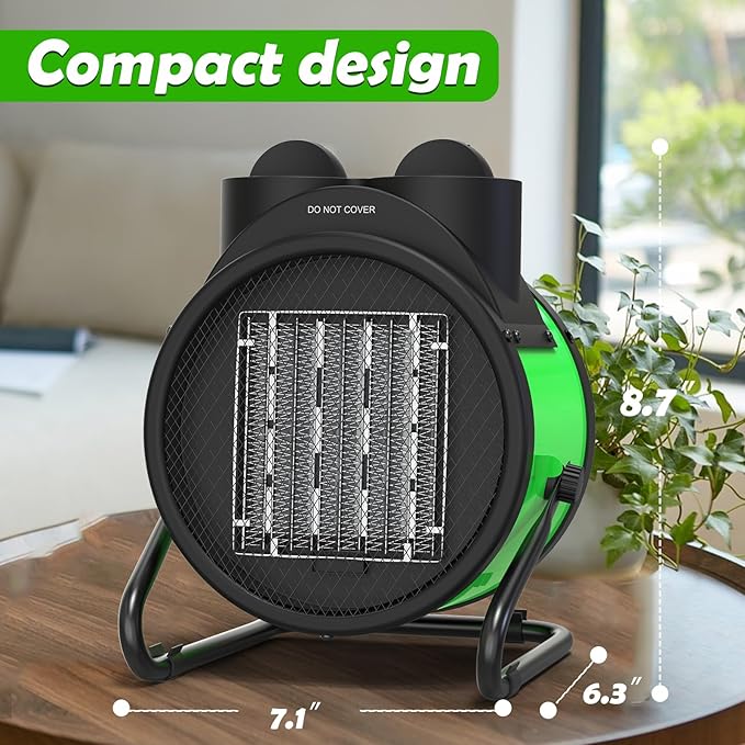 Outdoor Heaters for Patio, 1500W Portable Garage Heater with Overheat Protection & 3S Fast Heating, Non-Slip Cushion, Electric Space Heater for Patio, Garage, Greenhouse, Bedroom, Green