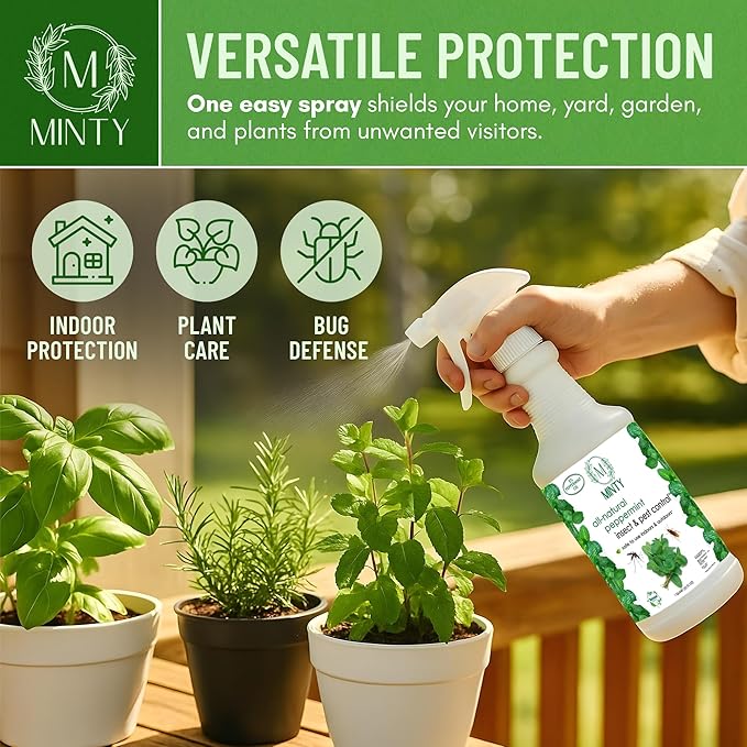 Minty Insect & Pest Control, Powerful & Natural 5% Peppermint Oil Spray for Ants, Spiders, Bed Bugs, Dust Mites, Roaches and More - Indoor and Outdoor Use, 128 fl oz Gallon