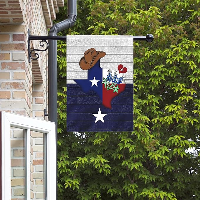Texas Bluebonnet Garden Flag Cowboy Hat Texas State Yard Flag Americana Western House Banner Polyester Double Sided for Outdoor Wall Yard Patio Window Porch Welcome Banners Gift 28 x 40 Inch