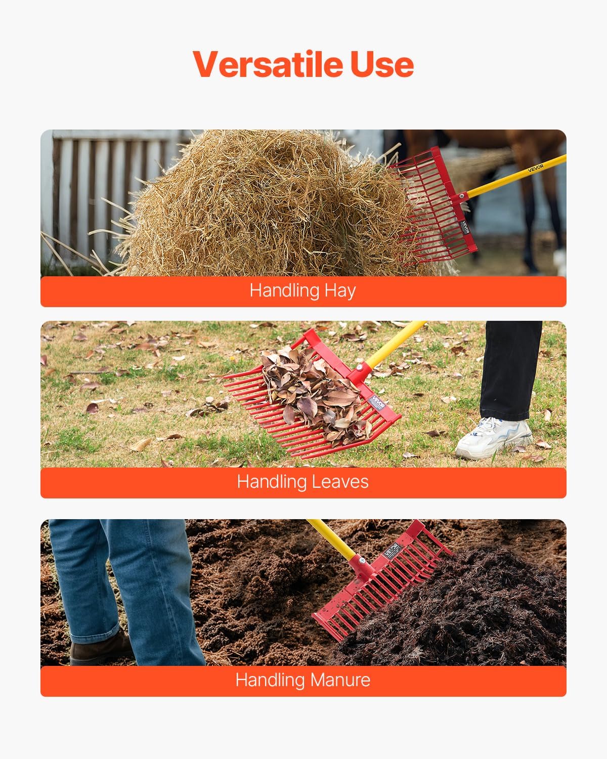 VEVOR 6PCS Manure Fork Replacement Head, 18 Angled Tines Horse Manure Fork Head, Durable Plastic Pitchfork Heads, Horse Mulch Rake for Picking up Stable Stall Muck Grass Hay Cleaning Farm Work