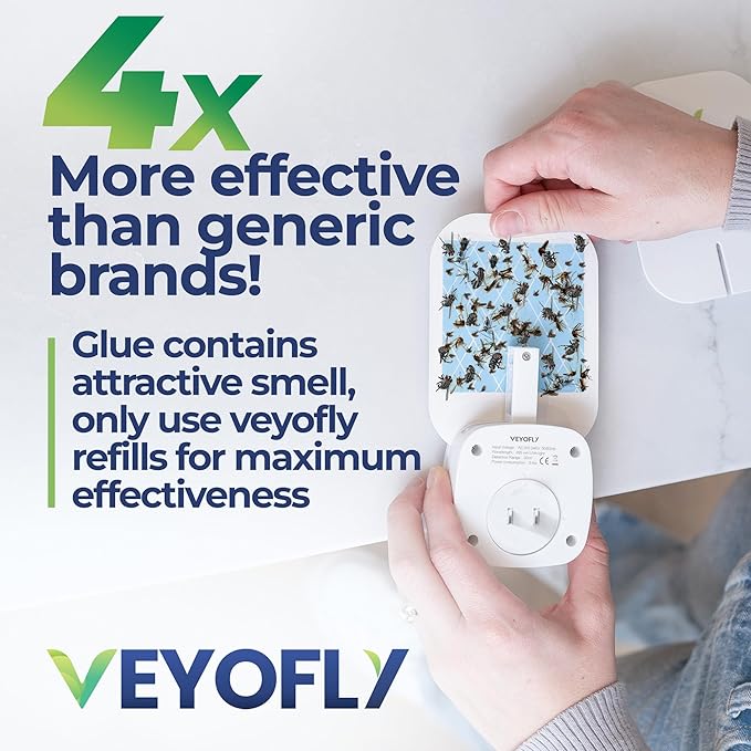 VEYOFLY Fly Trap Indoor, Fruit Fly Traps for Indoors, (1 Device + 3 Refills) Gnat Traps for House Indoor, Fly Catcher Indoor, Plug in Light Flying Insect Trap, Bug Light Killer, Fly Trap