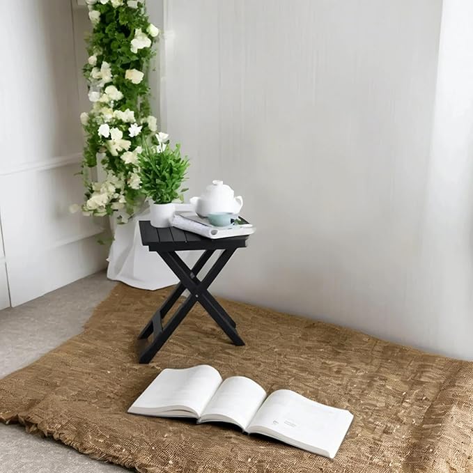 2 Pcs Small Folding Patio Side Table Outdoor Wood Wooden Small End Portable Plant Little Table for Garden Yard Porch Living Room Space Pool 15.4x15.4 x18.3 inch (Black)