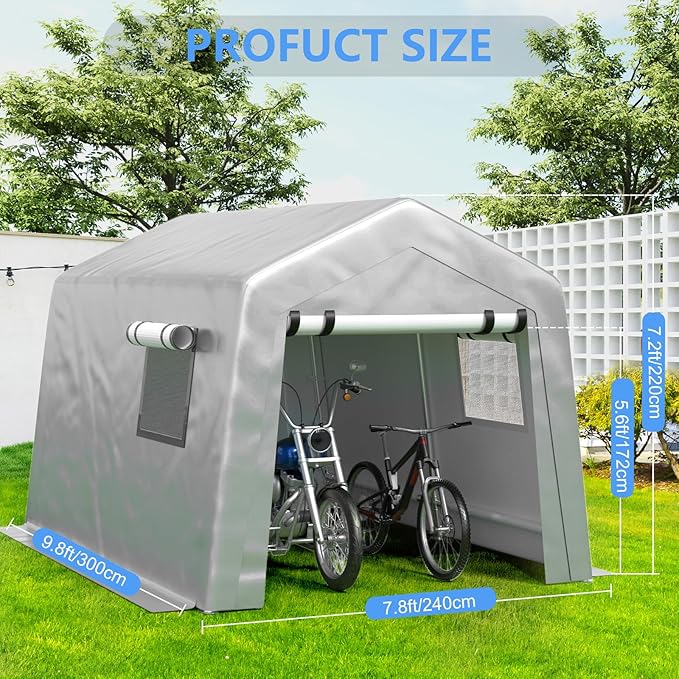 8x10 ft Carport Heavy Duty Tent with Roll-up Windows, Portable Garage with Galvanized Steel Tubes, Car Canopy All-Season Tarp for Car Boat Truck Motorcycle