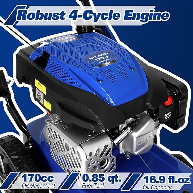 BILT HARD Self-Propelled Walk Behind String Trimmer, 8-Position Cutting Height, 170cc 4-Cycle Gas Brush Hog Mower, 22'' Cutting Diameter, 10'' Flat Free Wheels, Brush Cutter for Lawn, Yard