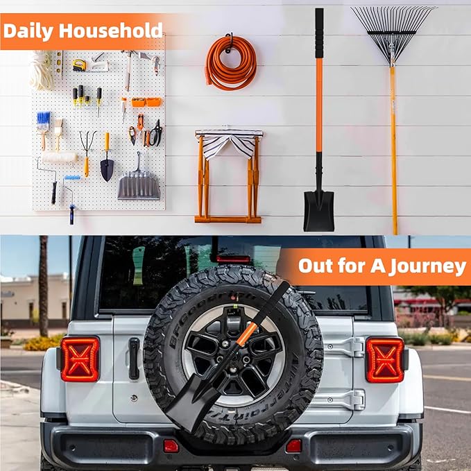 Small Square Shovel 43.3Inches Heavy Duty Garden Tools with Metal Handle, Small Transfer Spade for Digging Camping Car Beach Shovel, Orange