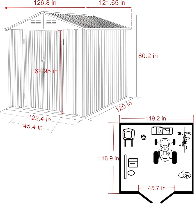 MUPATER 10' x 10' Outdoor Storage Shed with Double Doors, Garden Metal Shed, Utility Tool Shed Storage for Backyard, Patio and Lawn with Vents, Grey