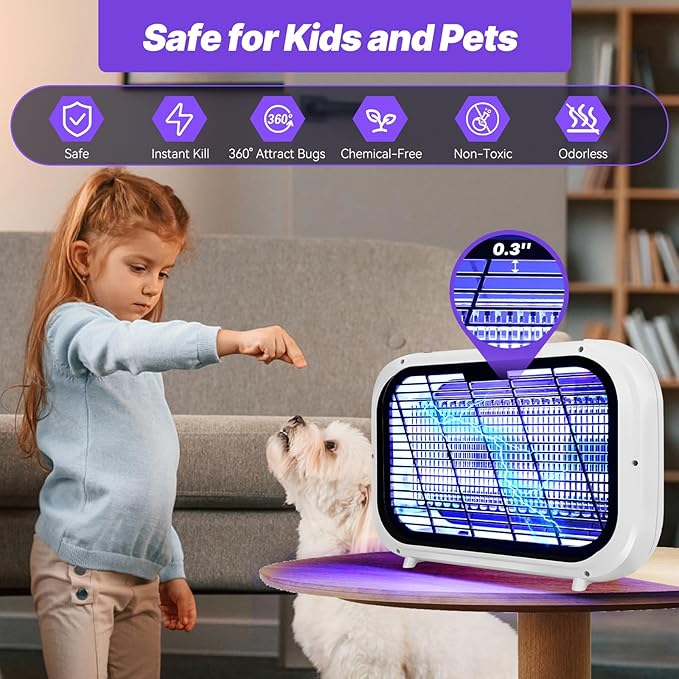 Original Bug Zapper Indoor, High-Voltage Dual Grid Mosquito Zapper, Powerful Electric Fruit Fly Mosquito Moth Gnat Trap Light, Flying Insect Killer Repellent and 2 Replacement Bulbs for Home Kitchen