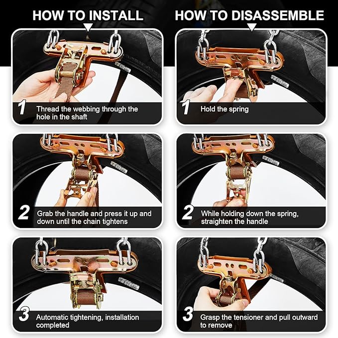 12 Pack Adjustable Snow Tire Chains for Tire Width 215-285 mm SUV Truck Pickup, Quick Fit Easy Installation, Thickened Car Non Skid Car Chains (Double Chain Style)