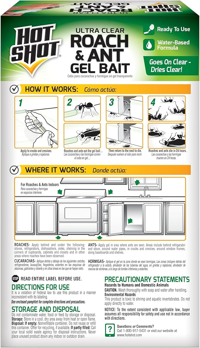 Hot Shot Ultra Clear Roach & Ant Insects Gel Bait , 2.5 oz