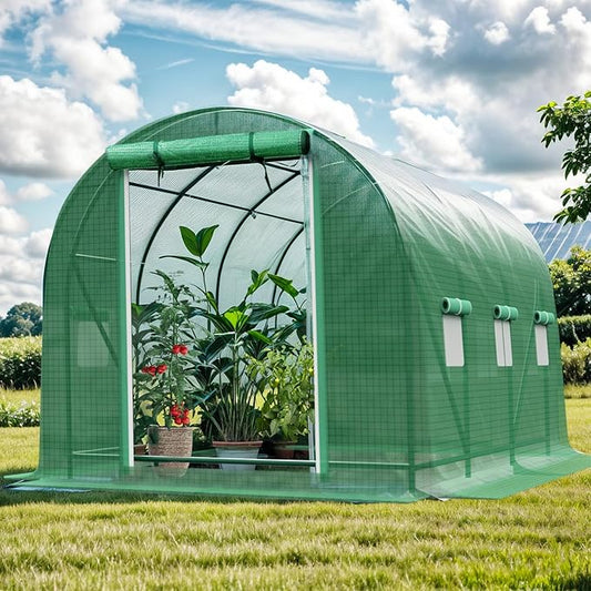 Walk-in Tunnel Greenhouse，Portable Plant Hot Housewith Dual Zippered Screen Doors & 6 Screen Windows Heavy Duty Plastic Plant Warm House with Reinforced Frame (10x10x6.6 FT)