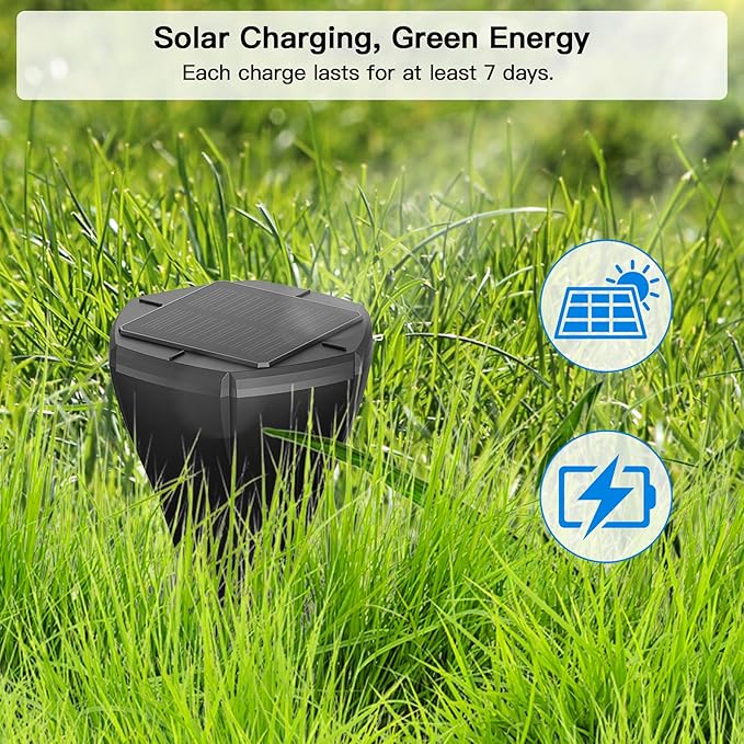 4 Pack Mole Repellent Solar Powered, Snake Vole Repellent Outdoor, IP65 Waterproof Snake Deterrent Gopher, Waterproof Sonic Mole Spikes for Lawn and Garden, Get Rid of Moles, Groundhogs, and Rodents