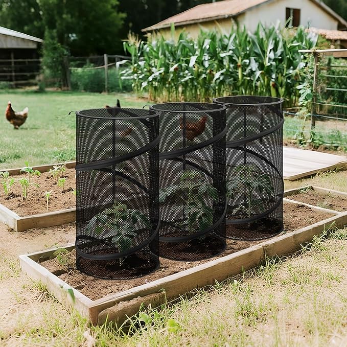 4 Pcs Pop up Plant Covers from Animals, 22.8" x12.6"Round Foldable Plant Covers, Garden Plant Protectors with Stakes for Outdoor Plants (Black)
