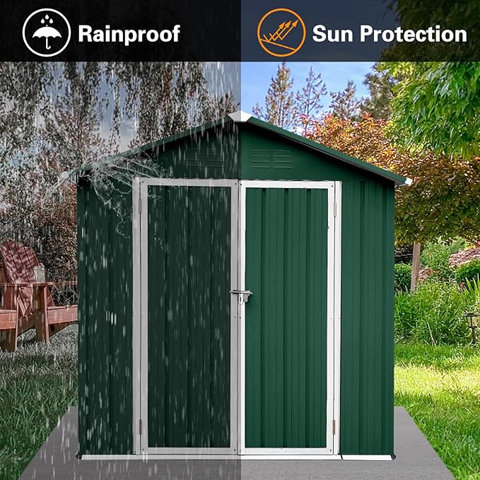 6FT x 4FT Outdoor Metal Storage Shed, Apex Roof Garden Shed with Durable Steel Construction – Weather-Resistant Tool Shed for Backyard, Patio & Lawn (Lockable, Easy Assembly)