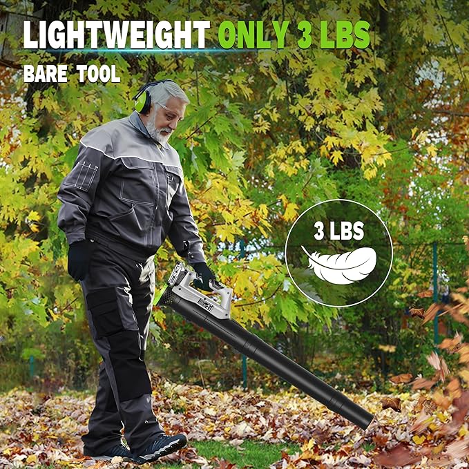 Ultra-Light Leaf Blower Cordless with 2 Batteries & Fast Charger | 400CFM 130MPH Electric Leaf Blowers, 21V Powered Handheld Blowers for Dry Leaves, Yard, Patio, Garage
