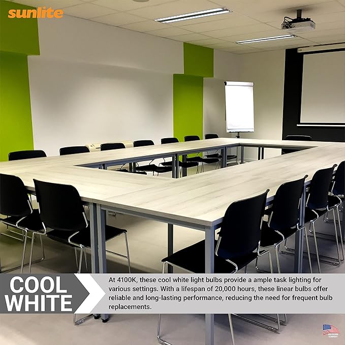 Sunlite F32T8/SP841 T8 Linear Fluorescent Lamp, 32 Watts, 3050 Lumens, 4100K Cool White, Medium G13 Bi Pin Base, High Performance Straight Tube, 30 Pack