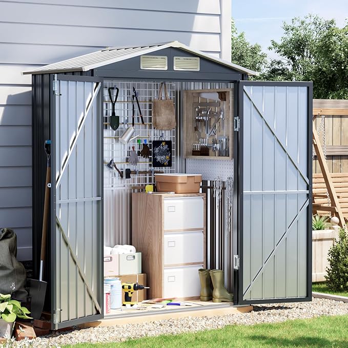 5x3 FT Outdoor Metal Storage Shed, Double Door, 1 Clear Window, Tool Shed for Garden, Patio, Backyard