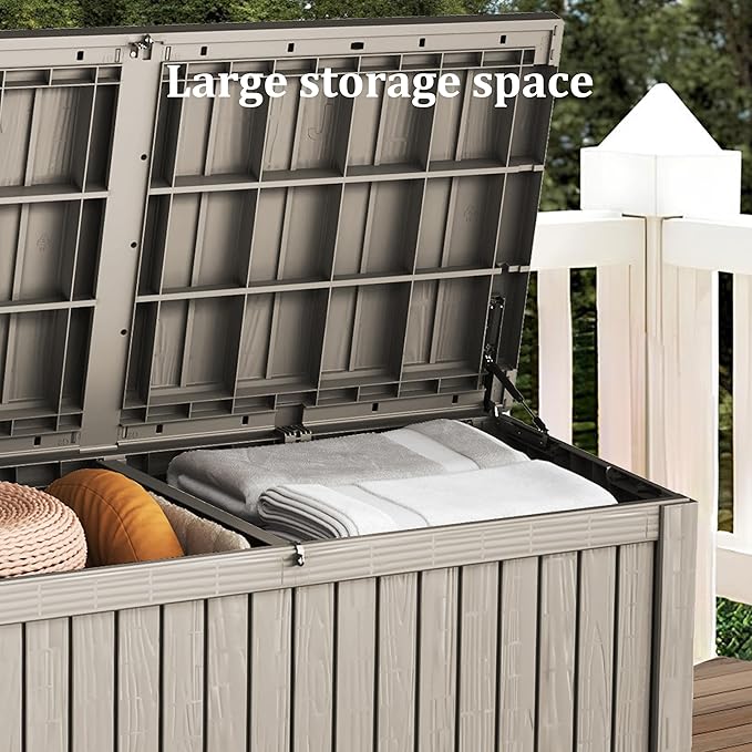 200GAL Brown Industrial - Grade Outdoor Deck Box with Lock Hole - Waterproof, SGS - Certified UV Protection, Built for Commercial Patio and Event Supply Storage, Quick Assembly