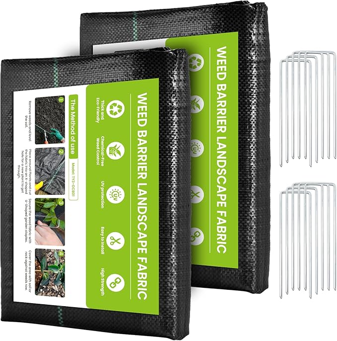 Weed Barrier Fabric, 3x100ft Landscape Fabric, 4oz Heavy Duty Woven Geotextile Fabric, High Permeability Ground Cover Mat, Driveway Fabric, Garden Weed Control Cloth with 10 U-Securing Pegs