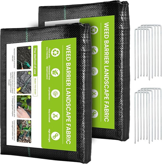Weed Barrier Fabric, 3x100ft Landscape Fabric, 4oz Heavy Duty Woven Geotextile Fabric, High Permeability Ground Cover Mat, Driveway Fabric, Garden Weed Control Cloth with 10 U-Securing Pegs