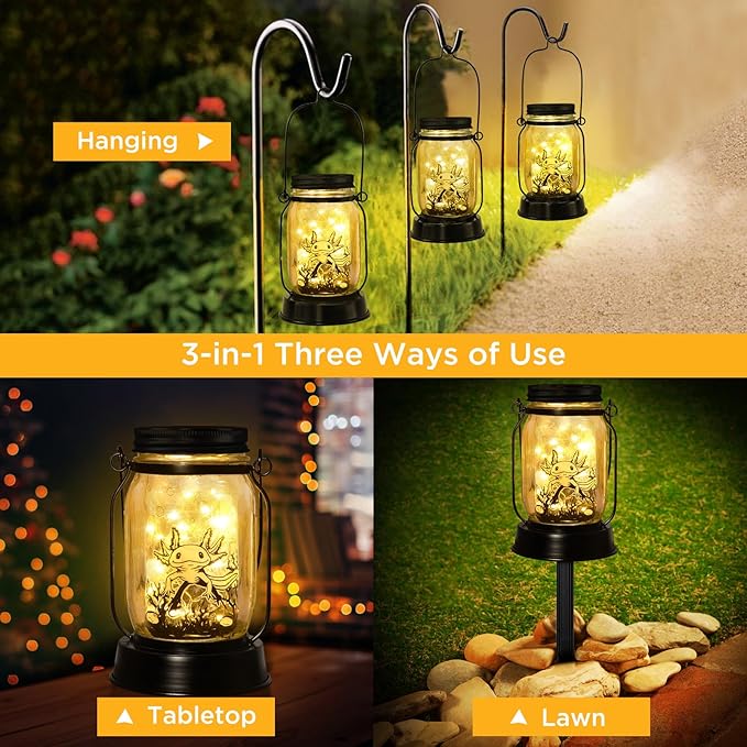 kyoryuger Axolotl Gifts for Women/Men/Kids Axolotl Solar Lanterns Mom Grandma Birthday Present Lantern Memorial Lights Solar Garden Decoration Outside for Yard, Patio,Backyard,Porch Torches