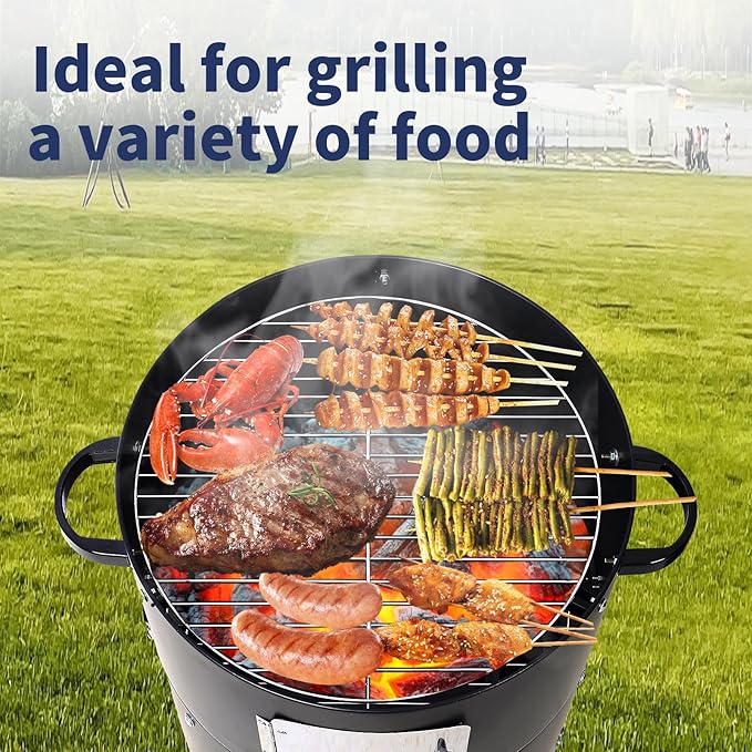 17 inch Vertical Charcoal Smoker, BBQ Grill, Fire Pit, 3-in-1 with Built-in Thermometer, Adjustable Air Vent, Idea for Parties, Backyard, Patio, Camping