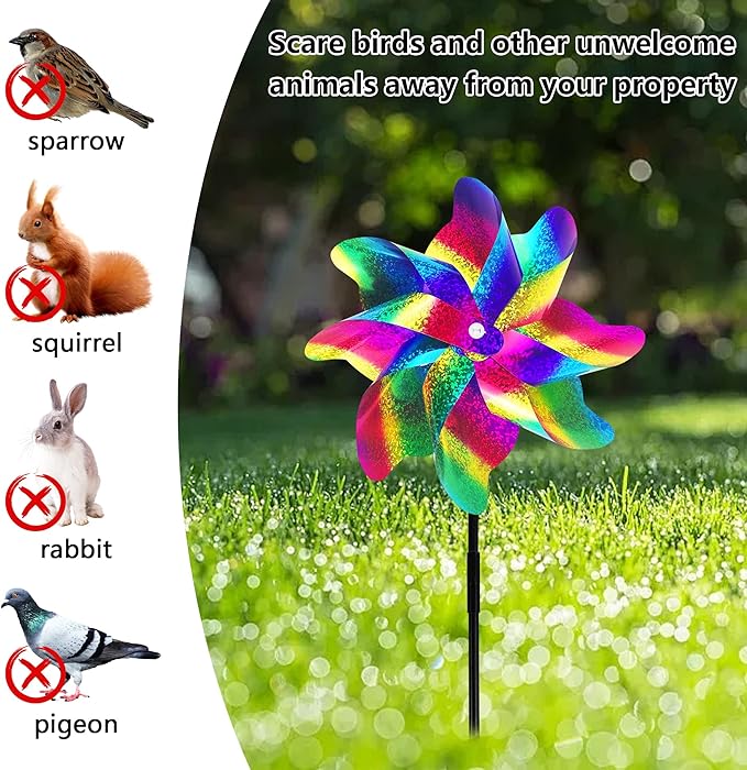 Reflective Bird Repellent Pinwheels, 7.1 inches in Diameter,Gradient Color 8-Blade Reflective Windmill, Outdoor Bird Deterrent, High Reflective Effect, for Yard, Balcony, Garden, Scare Birds.