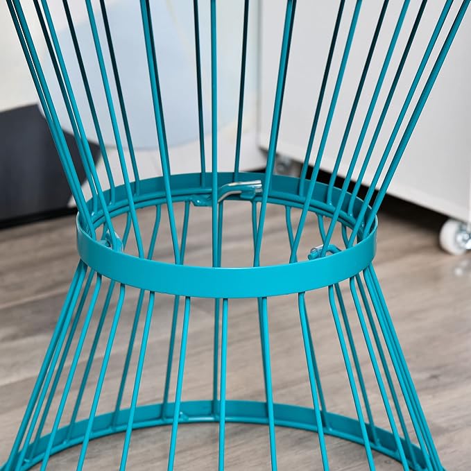 Outsunny 16" Steel Patio Side Table, Garden End Table with Hourglass Design, Accent Table for Outdoor and Indoor Use, Blue