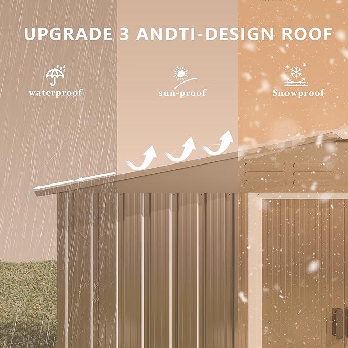 8FT x 6FT Outdoor Storage Shed, Waterproof Lockable Door Metal Tool Shed with Sliding Door and Ventilation, Gardening Tool Storage Room, Metal Storage Shed for Gardens and Lawns