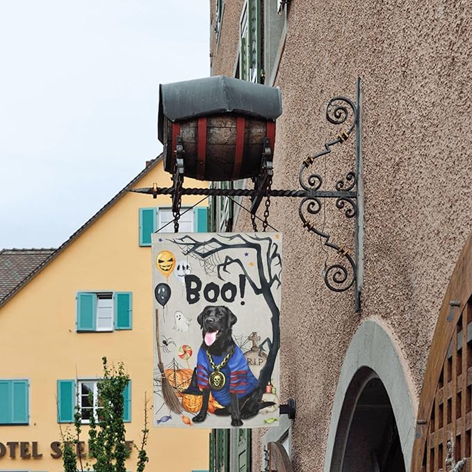 Labrador Black Dog Halloween Boo Pumpkin Garden Flag Welcome Party Outdoor Outside Decorations Picks Home House Garden Yard Decor 12x18 Inch