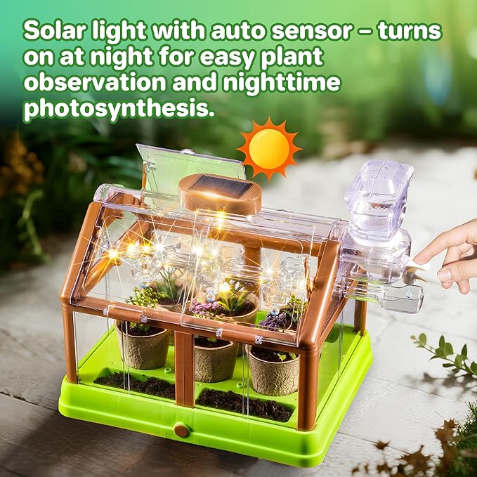 Subtoy Kids Plant Growing Kit, Gardening Kit with Greenhouse, Indoor Gardening Set with Grow Solar Lights, Flower Grow Room with Science Irrigation kit, Plant Growing Kit for Childrens