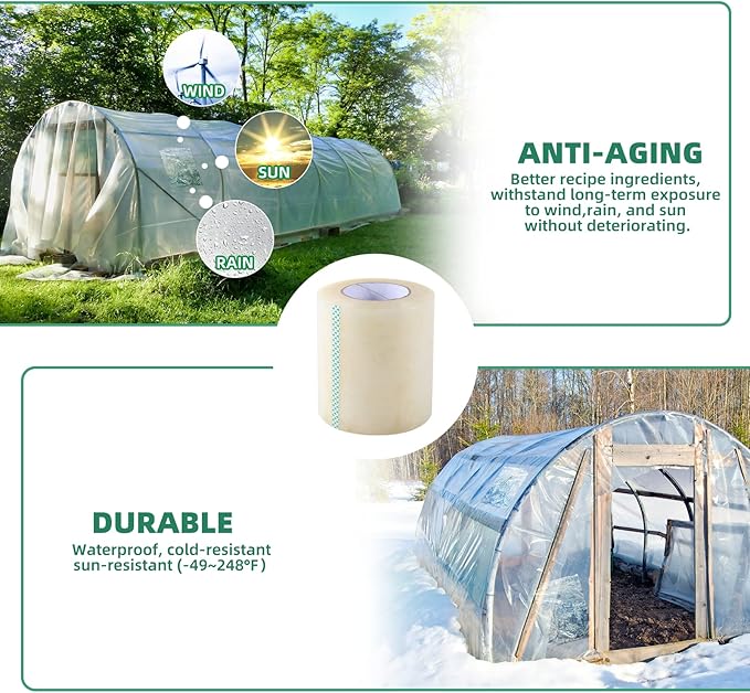 Greenhouse Repair Tape, 6.3 mil Thickness Greenhouse Plastic Tape, Clear UV Resistant Greenhouse Sheeting Coverings Film Tape(2inX213ft)