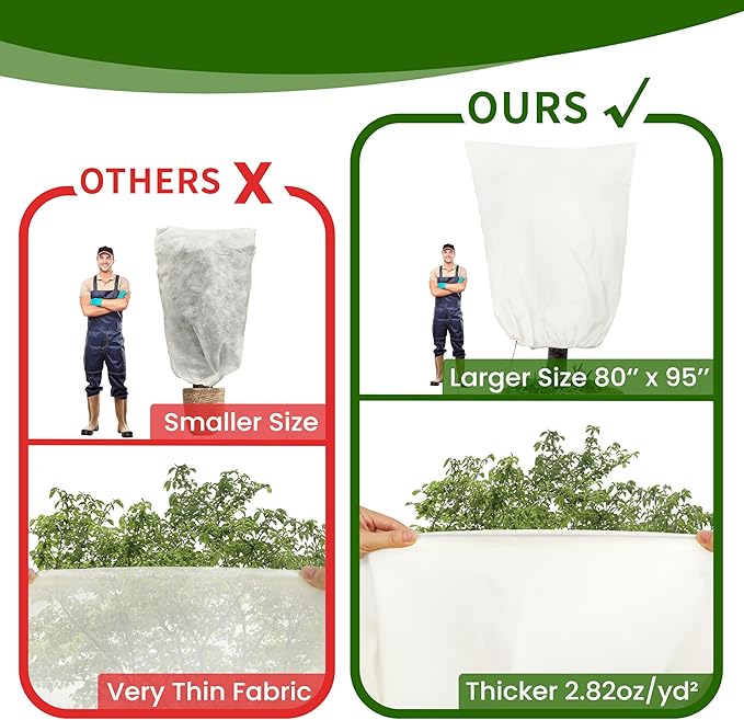 TCBWFY 95x80 Inch Huge Plant Covers Freeze Protection Frost Cloth for Outdoor Plants,2.82oz/yd² Thickened Winter Tree Covers with Zipper Drawstring,4 Pack Frost Blanket from Wind,Pest and Animal
