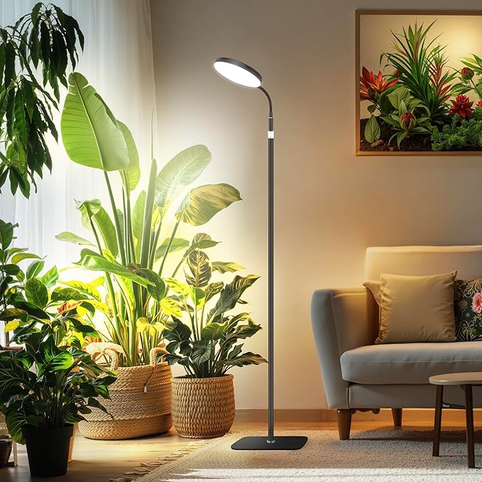 Plant Grow Lights for Indoor,20W Large Round Full Spectrum Warm Light with Gooseneck,63in Tall Stand Floor Growing Lamp, Auto Timer,10 Dimmable Levels for Tall Small Plants Flower Growth