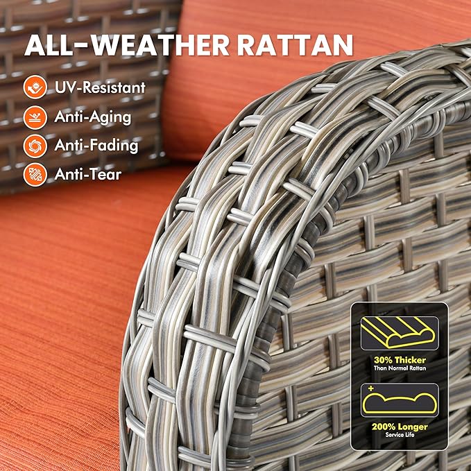 Outdoor Sectional Patio Furniture Set with Glowing Table,5 Pieces Wicker Conversation Sets L Shaped Couch Out Door Sofa Set Outside Furniture for Garden Deck Yard Porch,Orange Red