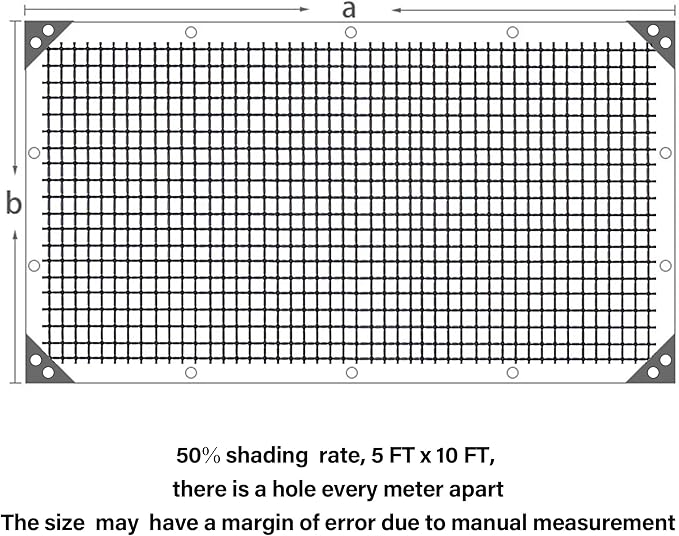 winemana Black Shade Cloth 50%, 5x10 FT Mesh Tarp - Garden Shade for Greenhouse, Patio, Vegetables, Plants Cover and Chicken Coops, Sun Shade Net for Outdoor Protection with Reinforced Grommets