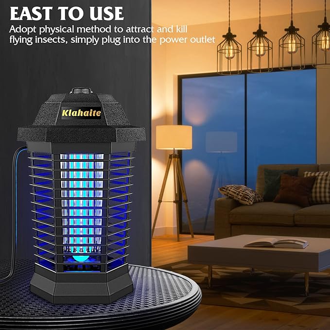 Klahaite Bug Zapper Outdoor, Electric Mosquito Zapper, Fly Zapper Indoor Fly Traps, Mosquito Repellent Outdoor Patio and Backyard Covers 1/2 Acre, 3 Prong Plug, 4200V, ABS Fireproof Plastic Outer
