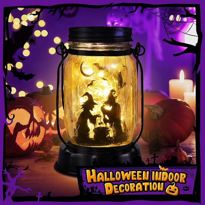 Halloween Decorations Gifts for Women/Men Halloween Witch Solar Lanterns Witch Decorations Outdoor Lights Solar Garden for Yard, Patio,Backyard,Porch Torches Light